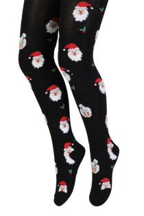 SANTA CLAUS black tights with a Christmas pattern for kids | Sokisahtel