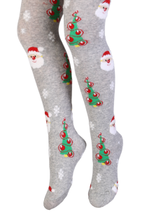SANTA CLAUS gray tights with Christmas pattern for children | Sokisahtel