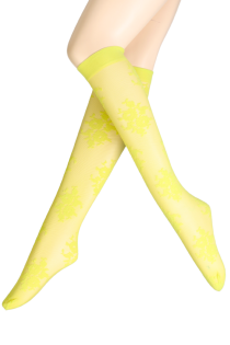 Тонкие фантазийные гольфы жёлтого цвета с цветочным узором DENISE от Sarah Borghi | Sokisahtel
