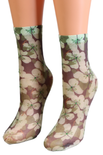 Sarah Borghi ANNAVITTORIA sheer socks with a print pattern | Sokisahtel