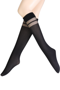 Sarah Borghi HELGA black sheer knee-highs | Sokisahtel