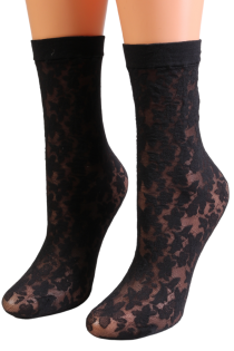 Тонкие фантазийные носки чёрного цвета с цветочным узором MICHELLE от Sarah Borghi | Sokisahtel