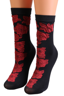 Sarah Borghi MONIQUE black socks with roses | Sokisahtel