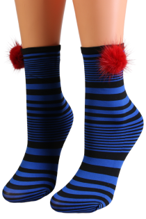 Фантазийные носки синего цвета с полосатым узором NUCCIA от Sarah Borghi | Sokisahtel