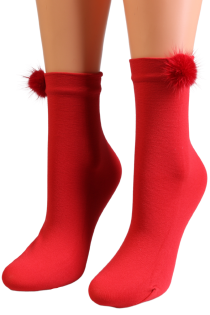 Фантазийные носки красного цвета с ярким помпоном EMMA от Sarah Borghi | Sokisahtel