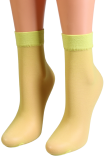 Тонкие фантазийные носки жёлтого цвета с широким краем BRAVA от Sarah Borghi | Sokisahtel