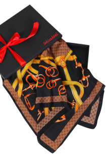 Шейный платок в чёрно-коричневых тонах с элегантным узором в виде верховой сбруи SCARF | Sokisahtel