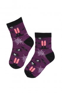 Детские хлопковые носки фиолетового цвета с тематическими узорами на Хэллоуин SCARY MOOD | Sokisahtel