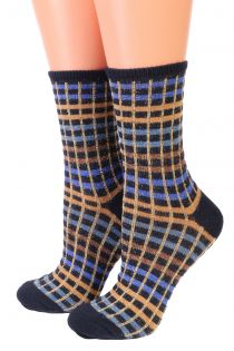Pierre Mantoux SETH blue sparkling socks with square pattern | Sokisahtel