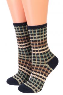 Pierre Mantoux SETH green sparkling socks with square pattern | Sokisahtel