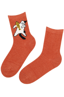 SETT orange warm socks with a cat | Sokisahtel