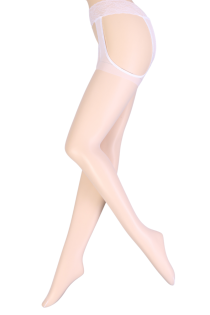 Женские тонкие фантазийные колготки белого цвета с кружевным поясом SEXY STRIP 20DEN | Sokisahtel