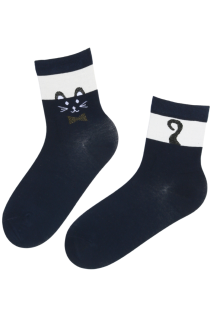 Хлопковые носки тёмно-синего цвета с изображением милых кошечек SIMBA | Sokisahtel
