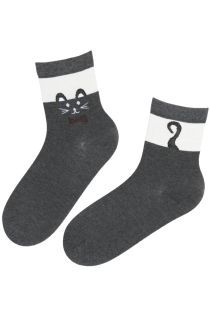 SIMBA dark grey cotton socks with a cat | Sokisahtel