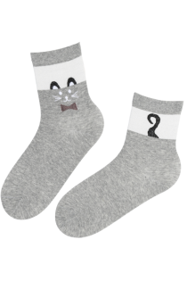 SIMBA light grey cotton socks with a cat | Sokisahtel