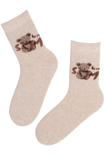 SMILE BEAR beige cotton socks with a bear | Sokisahtel