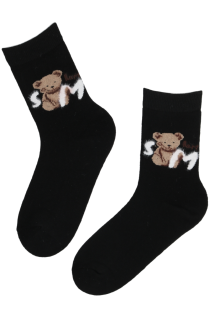 Хлопковые носки чёрного цвета с очаровательными мишками SMILE BEAR | Sokisahtel