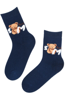 SMILE BEAR dark blue cotton socks with a bear | Sokisahtel
