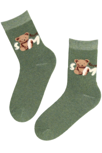 Хлопковые носки зелёного цвета с очаровательными мишками SMILE BEAR | Sokisahtel