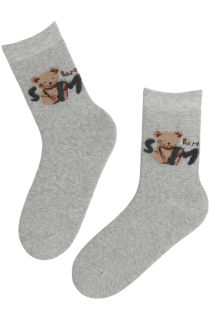 SMILE BEAR light grey cotton socks with a bear | Sokisahtel