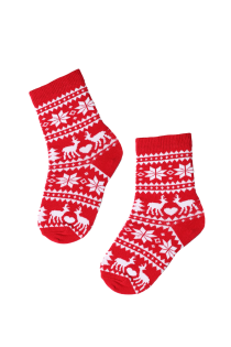 Детские хлопковые носки красного цвета с узором в зимних мотивах NORTH POLE (Северный полюс) | Sokisahtel
