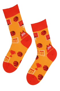 Хлопковые носки оранжевого цвета в баскетбольной тематике PLAY BASKETBALL | Sokisahtel
