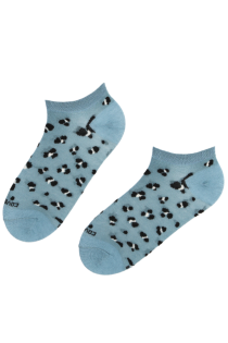 Хлопковые укороченные (спортивные) носки синего цвета с леопардовым узором FREYA | Sokisahtel