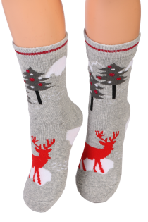 FUNNY MOOSE grey Christmas socks for kids | Sokisahtel