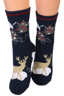 Детские хлопковые носки темно-синего цвета в рождественской тематике FUNNY MOOSE | Sokisahtel
