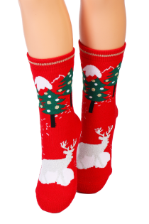Детские хлопковые носки красного цвета в рождественской тематике FUNNY MOOSE | Sokisahtel