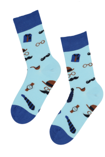 Хлопковые носки синего цвета с изображением набора джентльмена GENTLEMAN (джентльмен) | Sokisahtel