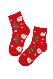Детские яркие хлопковые носки красного цвета в новогодней тематике MAIE | Sokisahtel