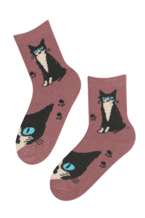 Женские теплые носки розового цвета с изображением кошек MAINE COON (Мейн-кун) | Sokisahtel