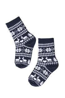 Детские хлопковые носки синего цвета с узором в зимних мотивах NORTH POLE (Северный полюс) | Sokisahtel