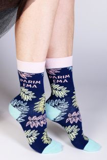 Женские хлопковые носки с листьями ко Дню Матери GERLI "PARIM EMA" (Лучшая мама) | Sokisahtel