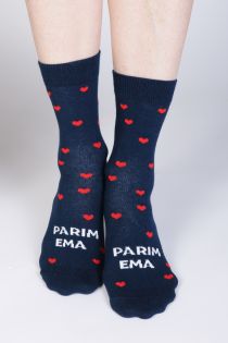 Женские хлопковые носки с алыми сердечками ко Дню Матери PARIM EMA (Лучшая мама) | Sokisahtel