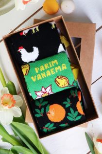 Подарочный набор из 3 пар женских веселых хлопковых носков ко Дню Матери PARIM VANAEMA (Лучшая бабушка) | Sokisahtel
