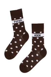 Хлопковые носки коричневого цвета с узором в горошек PIPAR KOOK (пряное печенье) | Sokisahtel