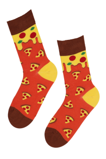 Хлопковые носки оранжевого цвета с изображением пиццы PIZZA SLICE (кусочек пиццы) | Sokisahtel