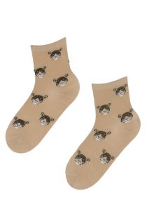Женские хлопковые носки бежевого цвета с изображением милых тигриных мордочек RAIDI (тигр) | Sokisahtel