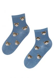 Женские хлопковые носки синего цвета с изображением милых тигриных мордочек RAIDI (тигр) | Sokisahtel