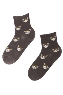 Женские хлопковые носки темно-серого цвета с изображением милых тигриных мордочек RAIDI (тигр) | Sokisahtel