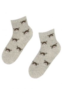 Женские хлопковые носки светло-серого цвета с изображением милых тигриных мордочек RAIDI (тигр) | Sokisahtel