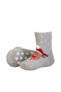 TEDDY gray reindeer socks with anti-slip soles for babies | Sokisahtel