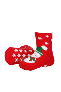 Хлопковые противоскользящие носки красного цвета для малышей с изображением снеговика TEDDY | Sokisahtel