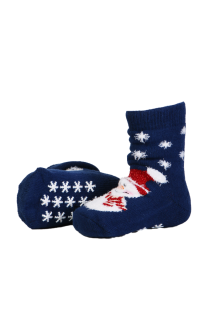 Хлопковые противоскользящие носки темно-синего цвета для малышей с изображением снеговика TEDDY | Sokisahtel