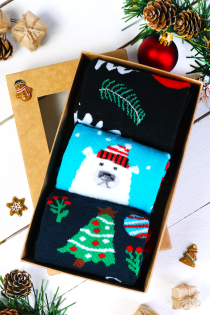 Рождественский подарочный набор из 3 пар веселых хлопковых носков для мужчин и женщин WHITE BEAR | Sokisahtel