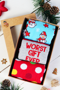 Рождественский подарочный набор из 3 пар веселых хлопковых носков для мужчин и женщин WORST GIFT EVER | Sokisahtel