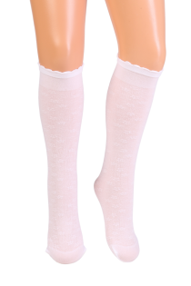 ALEXA white floral sheer knee-highs for girls | Sokisahtel