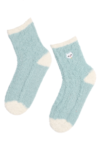 Женские теплые пушистые носки голубого цвета с изображением котика ANNELY | Sokisahtel